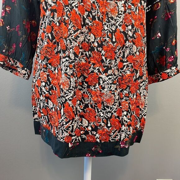 Caffe Marrakesh Orange and Dark Grey Multi Floral Tunic Blouse. Size Small - Picture 5 of 12